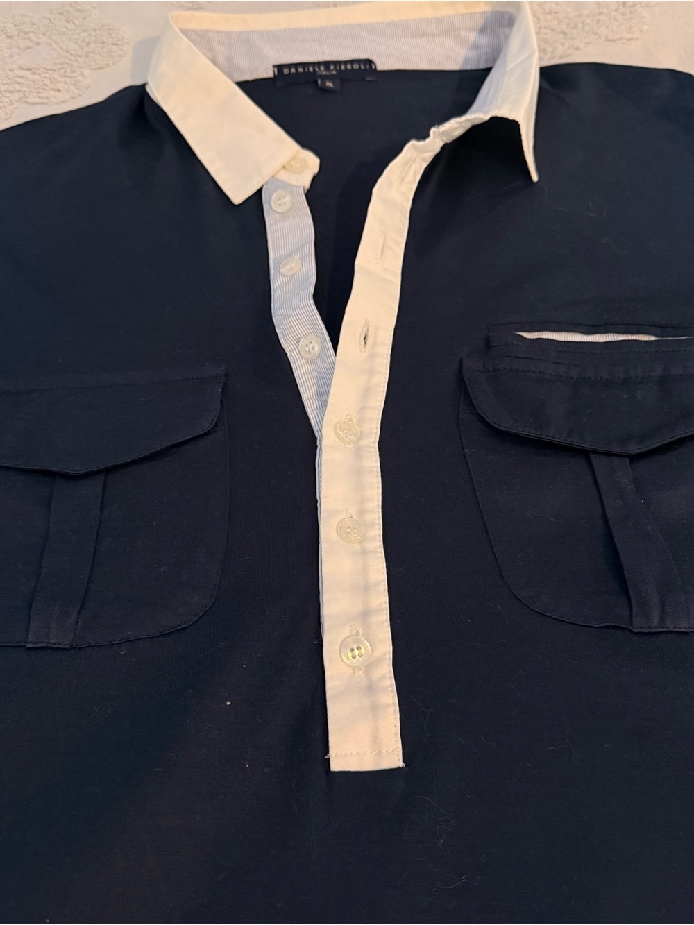 Navy Blue Contrast-Trim Men's Shirt by Daniel Hechter